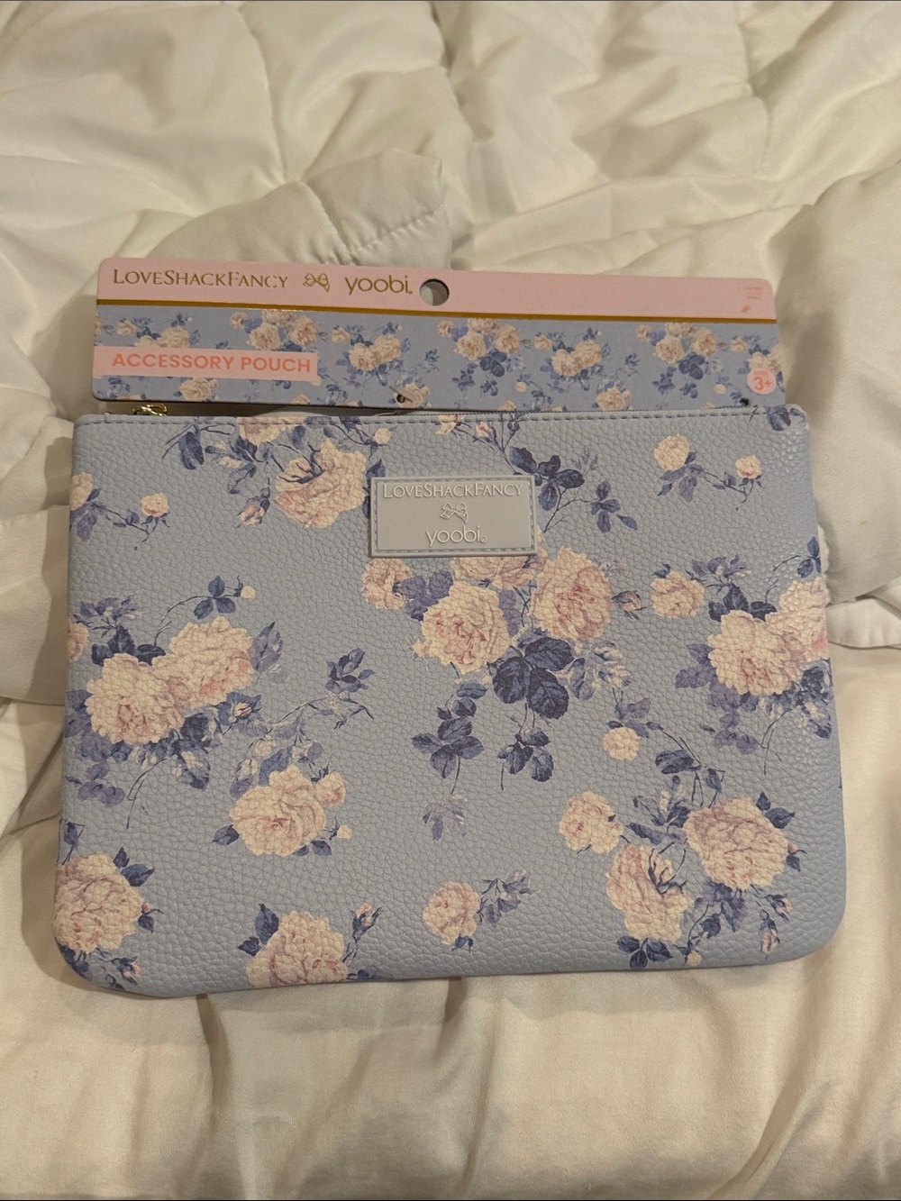 LoveShackFancy Blue Floral Accessory Pouch with Roses